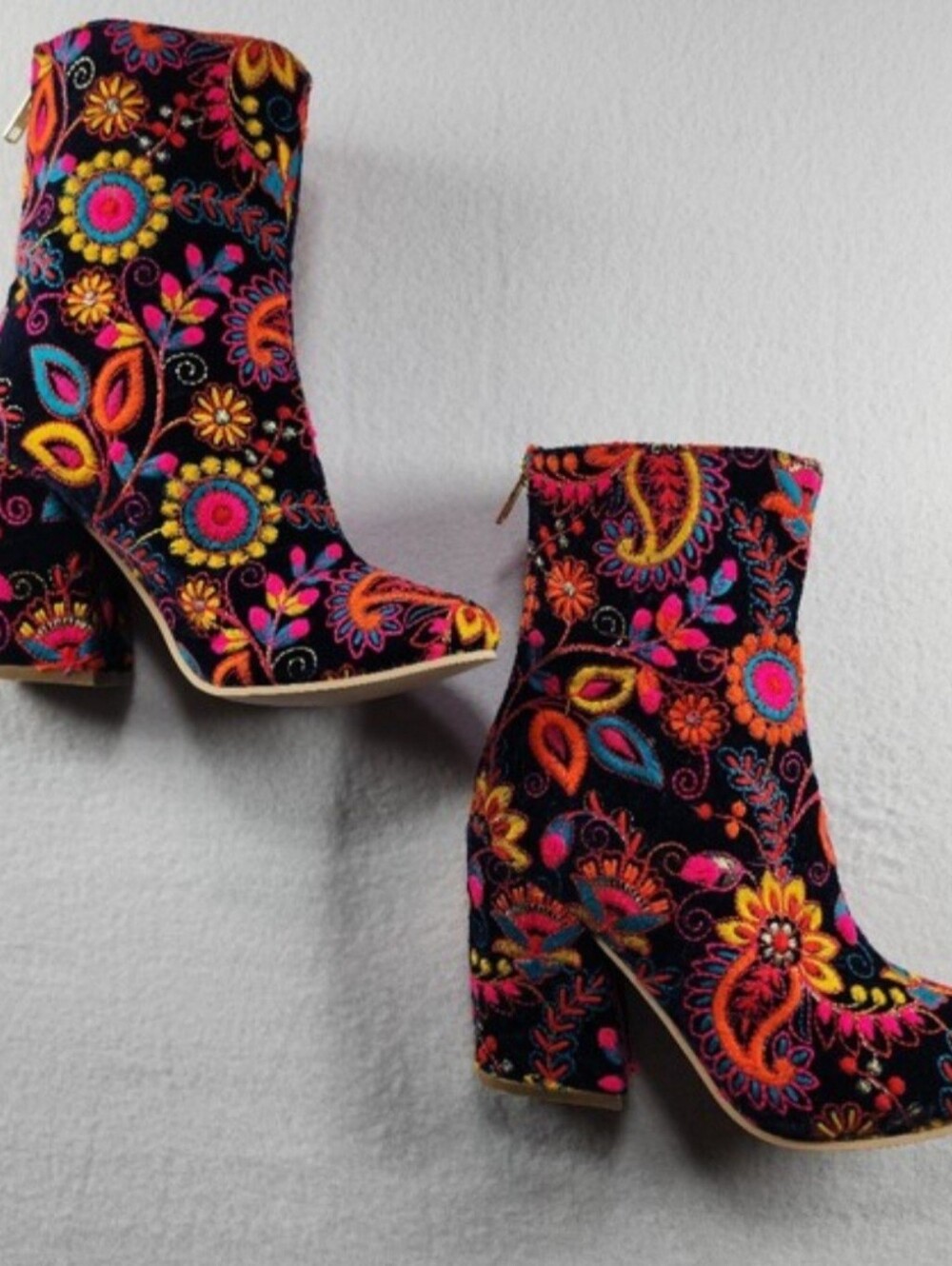 Embroidered Heeled Booties- Paisley,Funky & Bright Colored! NWOB SZ 6.5